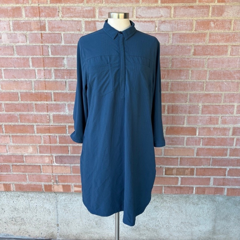Title Nine Pull Over Utility Dress Women's XL Blue Pockets Roll‎ Tab Lightweight